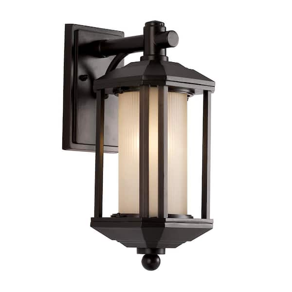 Bel Air Lighting 1-Light Outdoor Rubbed Oil Bronze Wall Lantern with Ribbed Glass