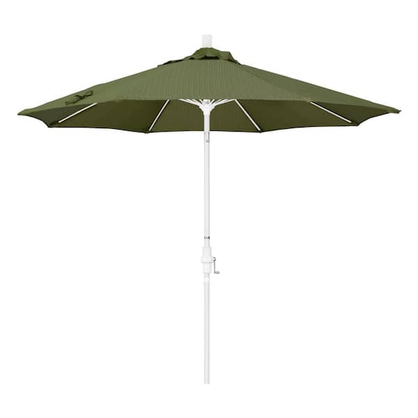 California Umbrella 9 ft. Fiberglass Market Collar Tilt M White Patio Umbrella in Terrace Fern Olefin