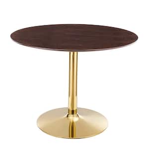 Verne 40 in. Round Dining Table Cherry Walnut Wood Top with Gold Metal Base