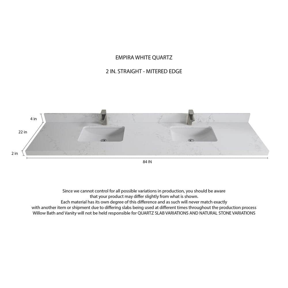 Aberdeen 84" Alabaster Double Sink Freestanding Bathroom Vanity with Quartz Top