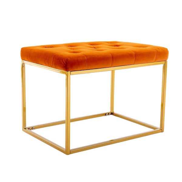 Z-joyee Orange Velvet Tufted Ottoman for Living Room