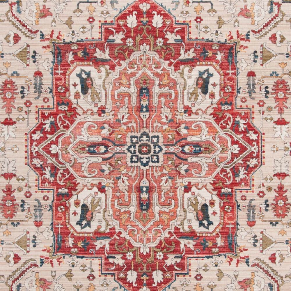 Red and Ivory Hand-Knotted Synthetic Persian Rug, 8' x 10'