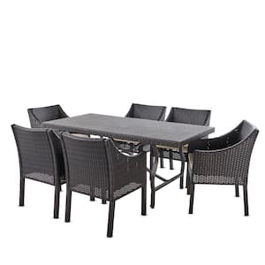 Azusa Multi-Brown 7-Piece Faux Rattan Outdoor Dining Set with Beige Cushions