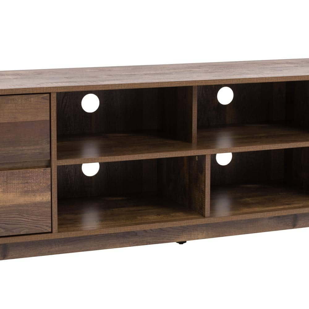 Mid-Century Modern Flared Leg 76" Wood Grain TV Stand with Drawers - Brown