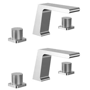 Waterfall 8 in. Deck Mount Double Handle Bathroom Faucet in Brushed Nickel Valve Included (2-Pack)