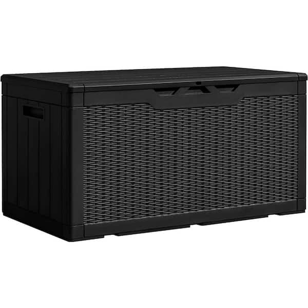 Unbranded 100 Gal. Dark Black Resin Deck Box Lockable for Patio Furniture, Garden Tools