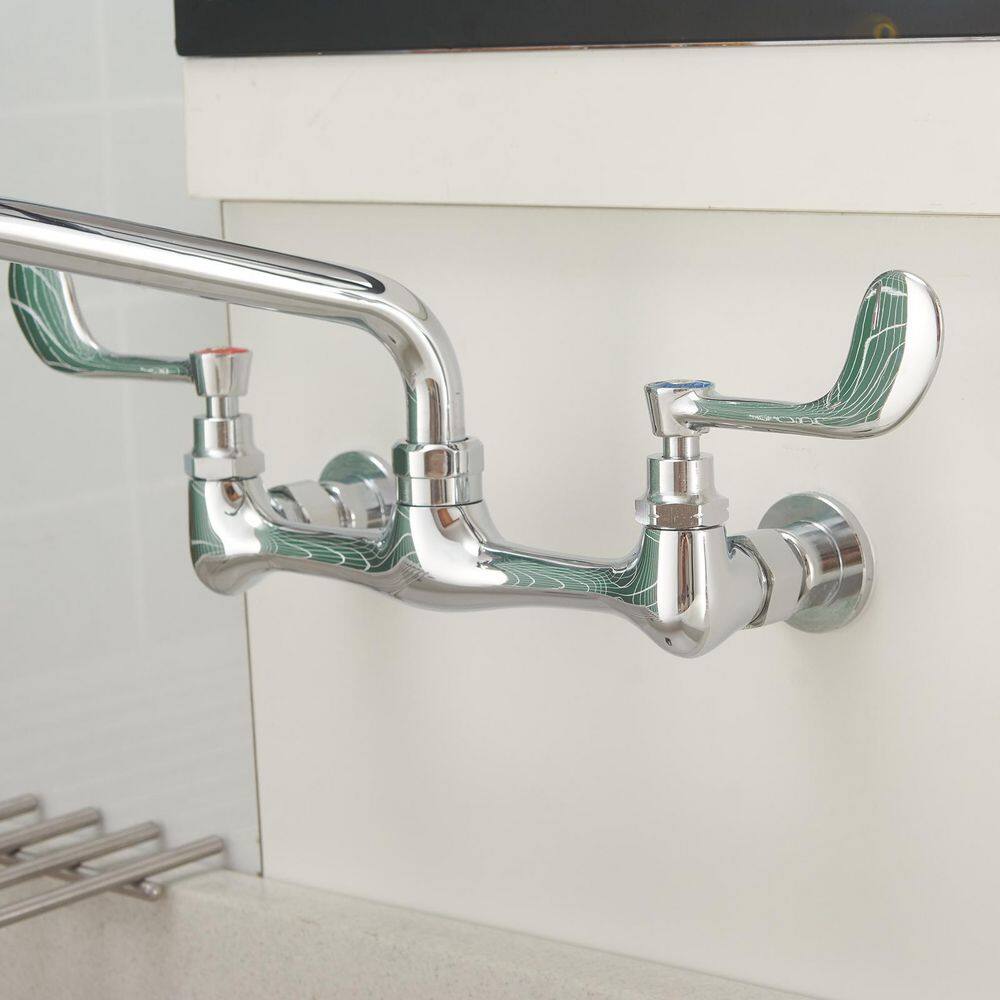 Polished Chrome Double Handle Wall Mount Kitchen Faucet