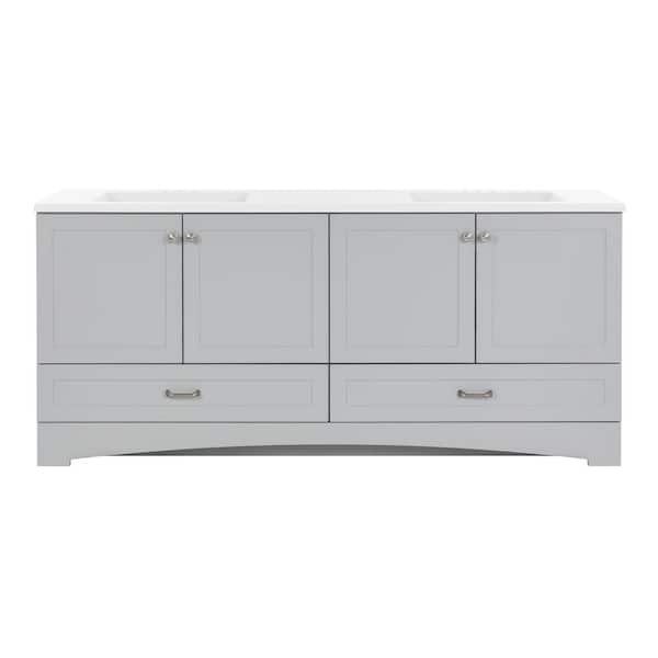 Lancaster 73 in. Double Sink Pearl Gray Bath Vanity with White Cultured Marble Top (Assembled)