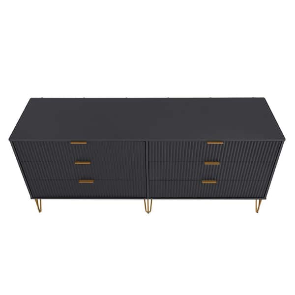 Manhattan Comfort DUMBO Modern 6-Drawer Double Low Dresser in Black Manhattan Comfort DUMBO Modern 6-Drawer Double Low Dresser in Black