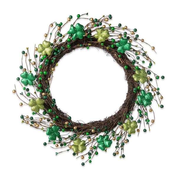 Glitzhome 20 in. D St.Patrick's Shamrock Berry Wreath