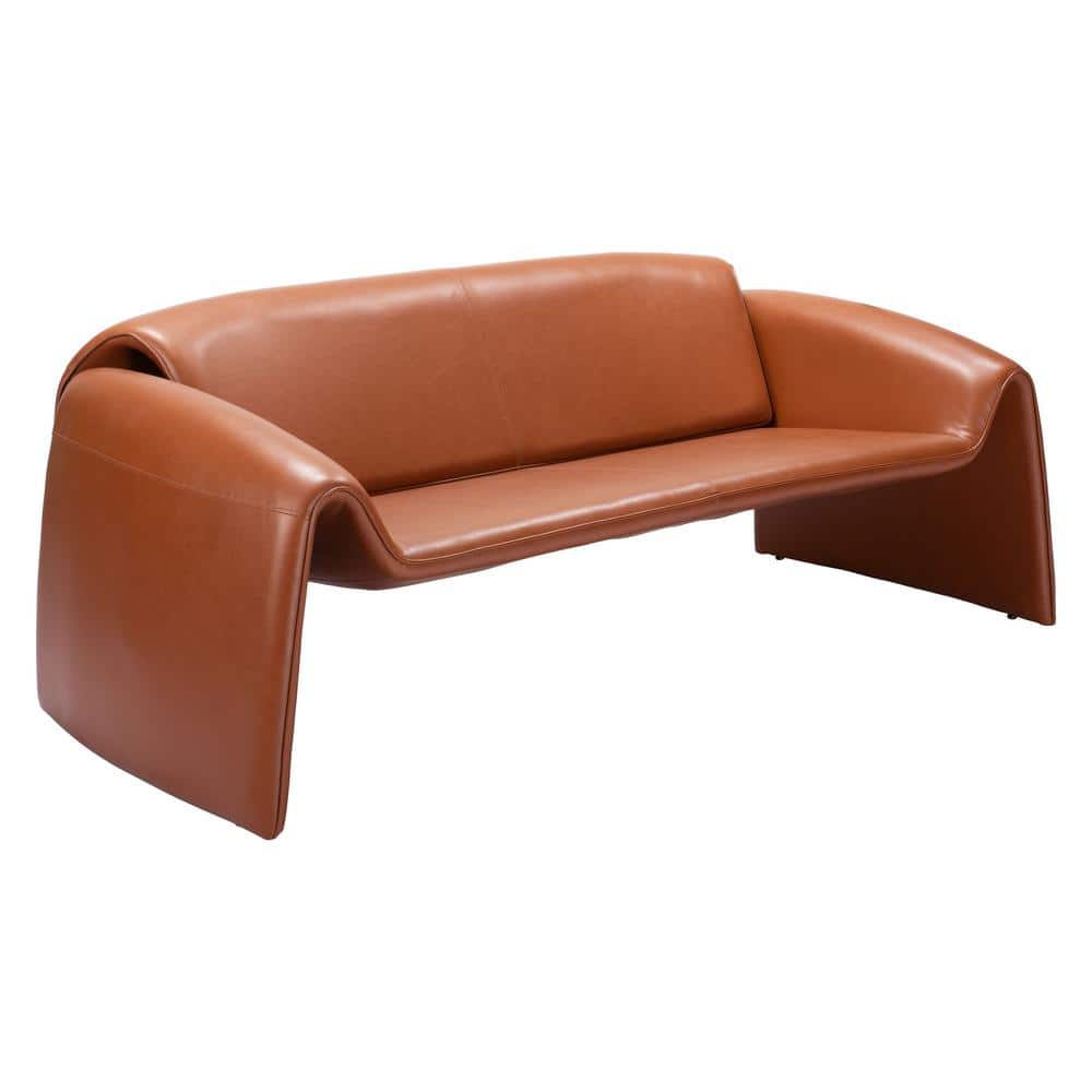 Horten Brown Faux Leather Modern Reception Sofa