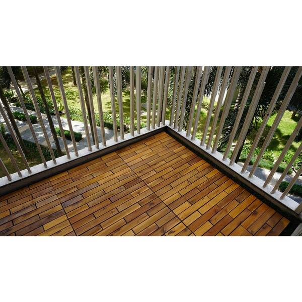 12 in. x 24 in. Acacia Wood Interlocking Brown Flooring Deck Tile (6-Pack)