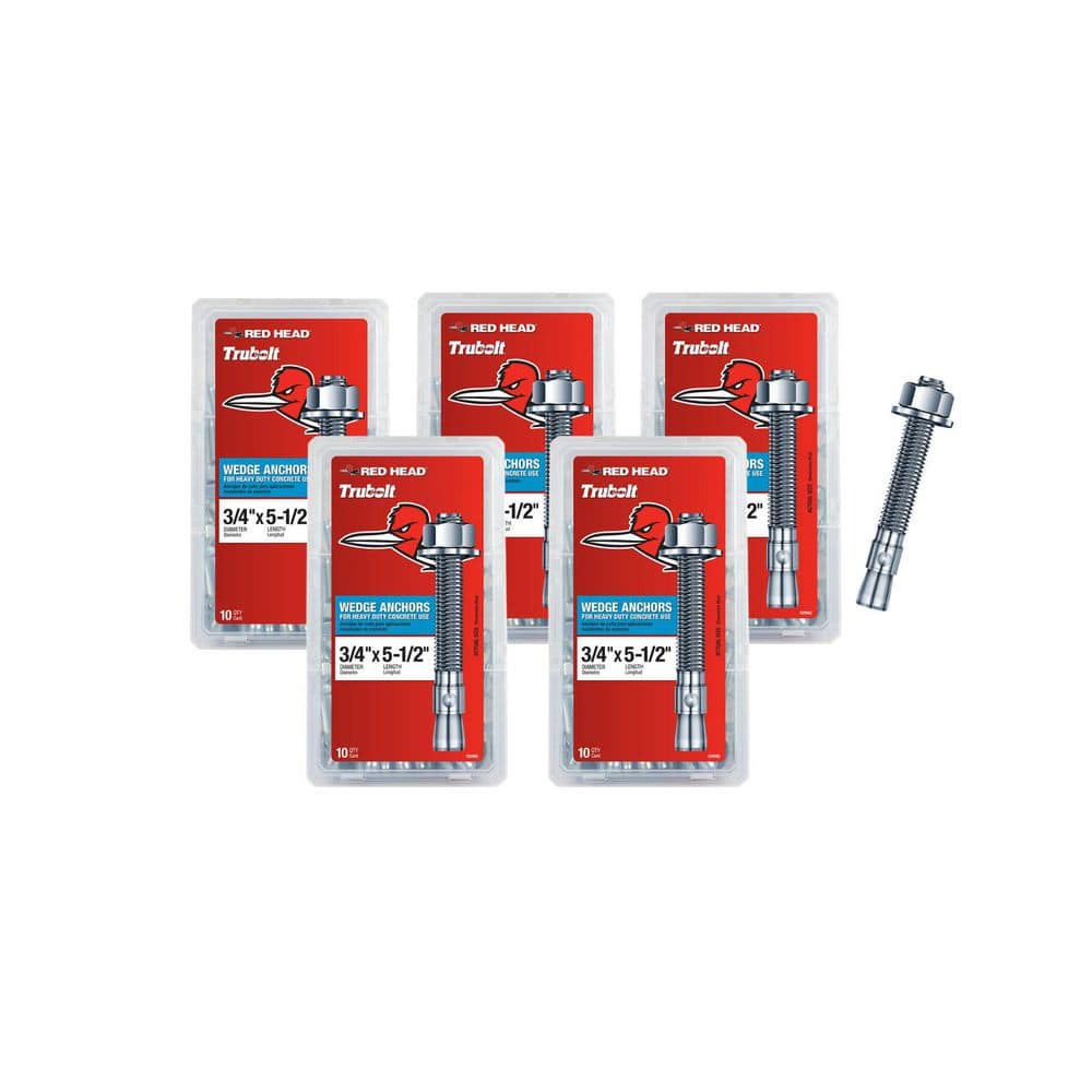 3/4 in. x 5-1/2 in. Zinc-Plated Steel Hex-Nut Head Concrete Wedge Anchors Combo Kit Includes 5 (10-Pack) price history on PriceWatchPro