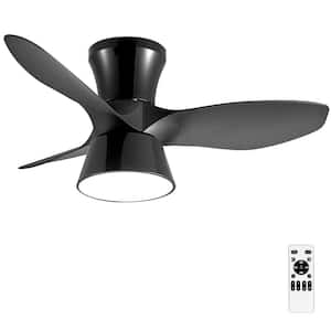 32 in. Matte Black 3 ABS Blades Flush Mount Ceiling Fan with LED Light and Remote