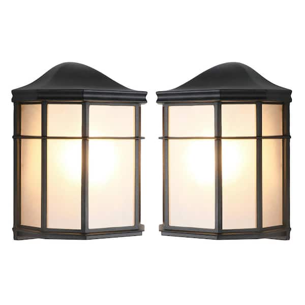 C Cattleya 1-Light Matte Black Motion Sensing Dusk to Dawn Aluminum Outdoor Wall Lantern Sconce with LED Radar Bulb (2-Pack)