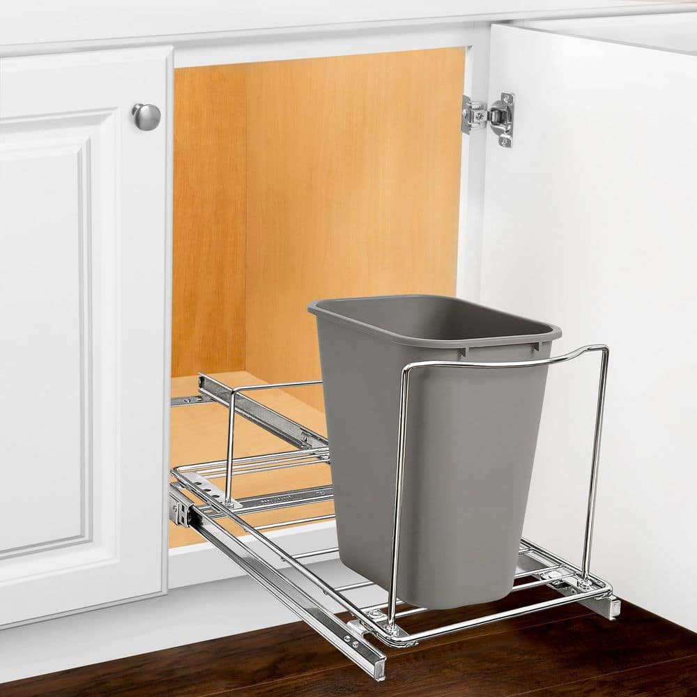 LYNK PROFESSIONAL Pull Out Trash Can Under Cabinet Slide Out Organizer Slide Out Adjustable Shelf for Trash Cans - Chrome