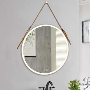 24 in. W x 24 in. H Modern Round Bathroom Vanity Metal Framed Mirror Smart 3-Lights Dimmable Illuminated Wall LED Mirror
