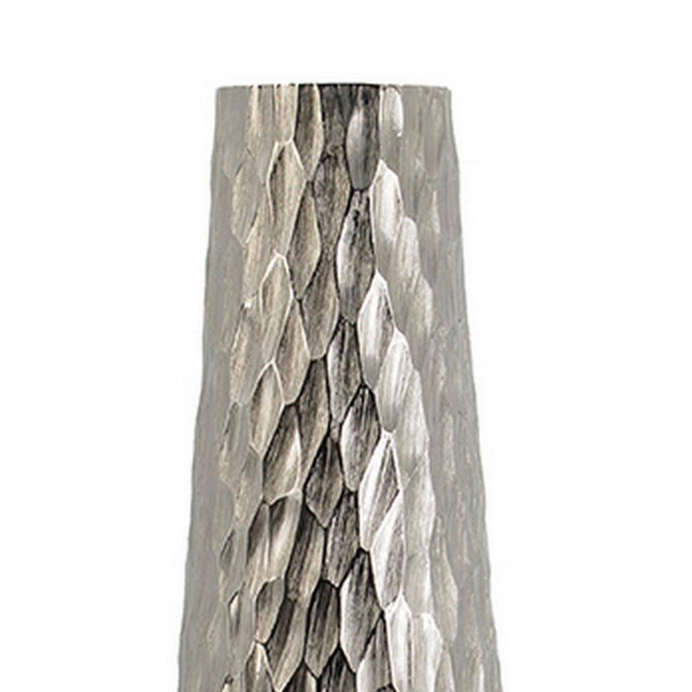 23-Inch Silver Diamond Textured Aluminum Tapered Vase