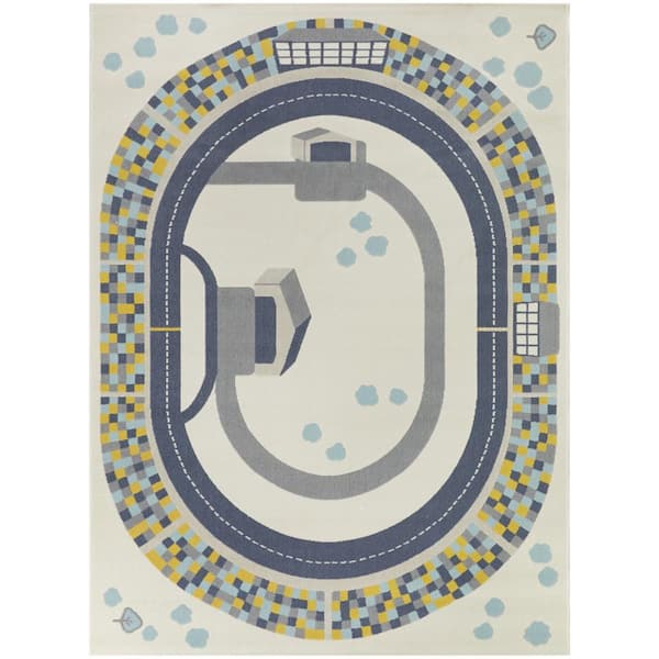 BALTA Race Car Blue 5 ft. x 7 ft. Raceway Area Rug
