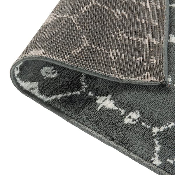 2' x 6' Dark Gray and Ivory Geometric Style Modern Bohemian Design Area Rug