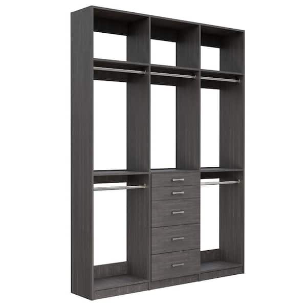 Alto Collection 100.5 in. W Grey Wall Mounted 2 Double Hang and 5-Drawer w Extensions Wood Closet System