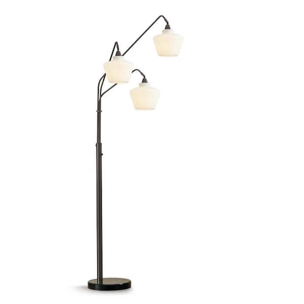 Indi 60 Inch Floor Lamp, 3 Drum Fabric Shade, Round Metal Base, Silver