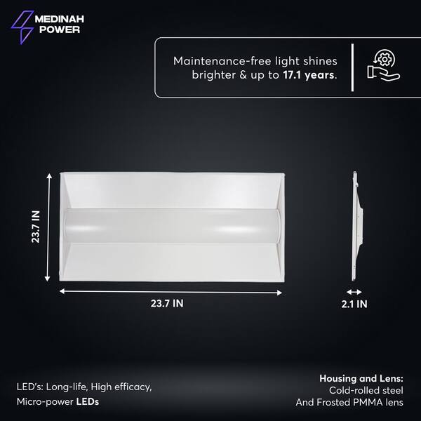 MEDINAH POWER 2 ft. x 4 ft. Integrated LED Watt/CCT Selectable White Troffer Retrofit Kit, 4250-5625 Lumens, 3500/4000/5000K (2-Pack)