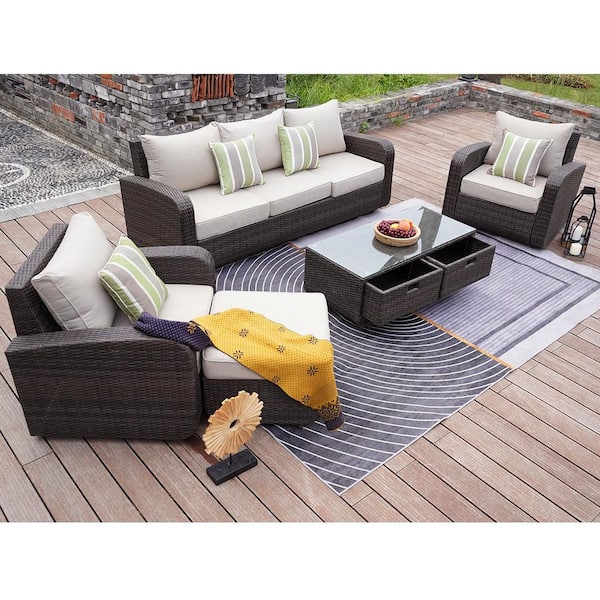 moda furnishings Archer Brown 5 Piece Wicker Patio Conversation