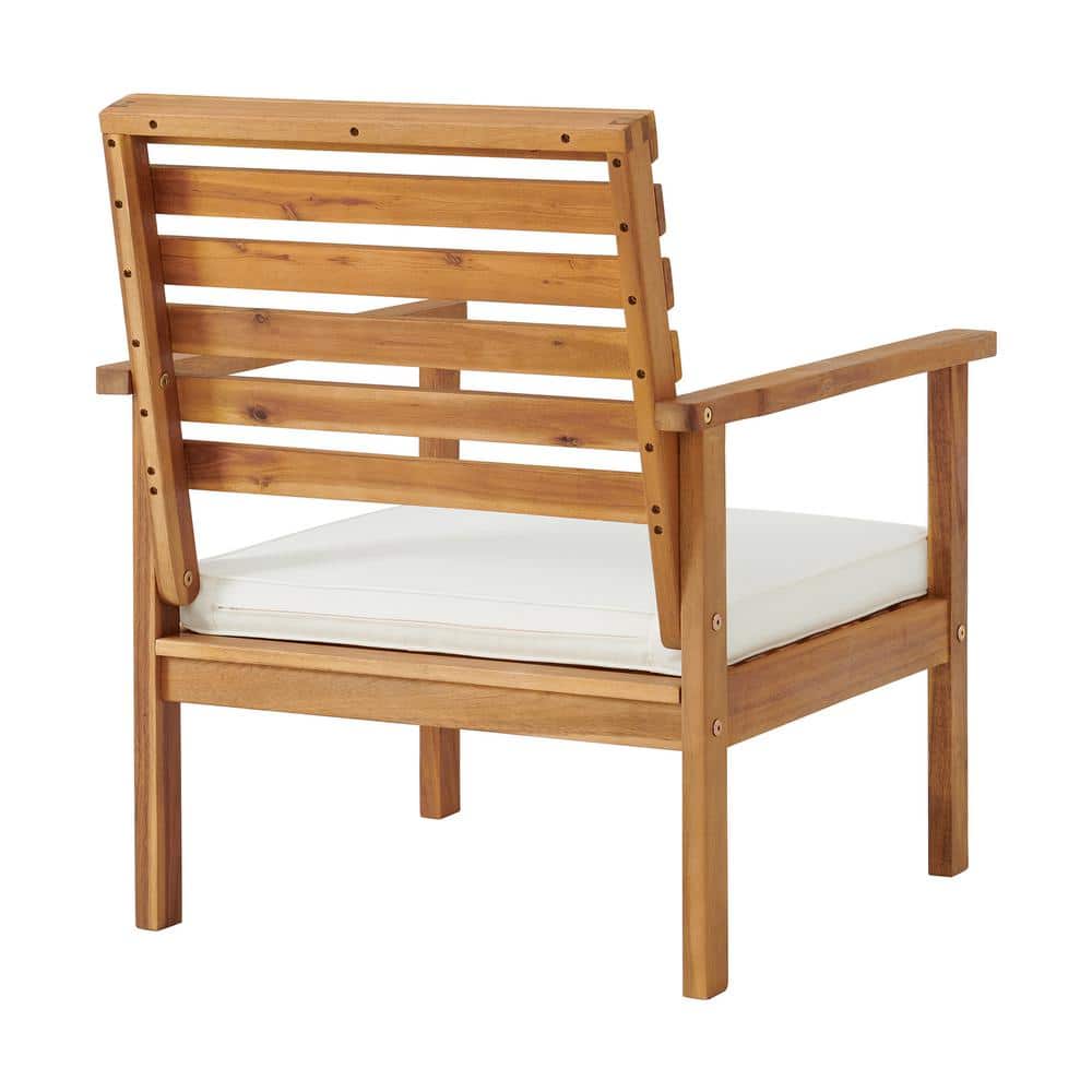 Natural Acacia Wood Outdoor Chairs with White Cushions, Set of 2