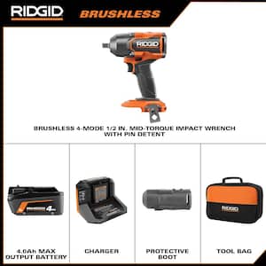 18V Brushless Cordless 4-Mode 1/2 in. Mid-Torque Impact Wrench Kit with 4.0 Ah Battery and Charger and Protective Boot