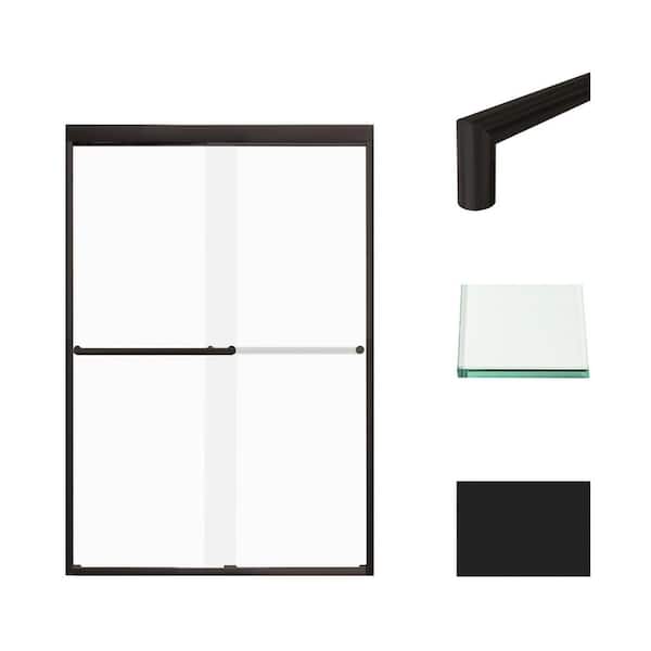 Transolid Frederick 47 in. W x 70 in. H Sliding Semi-Frameless Shower Door in Matte Black with Frosted Glass