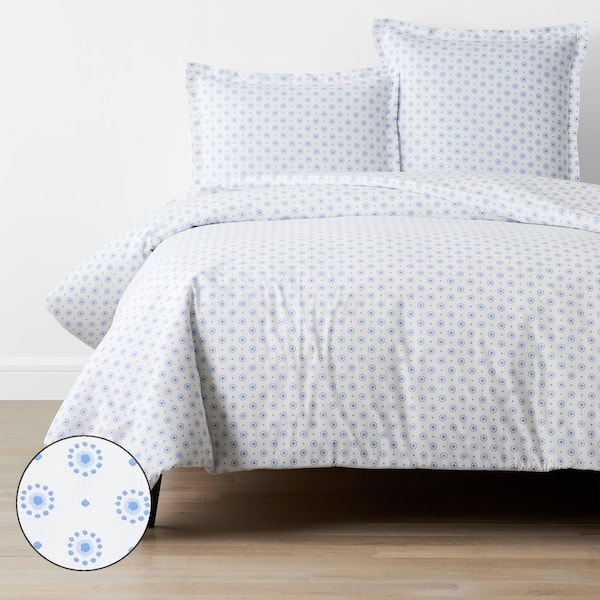 The Company Store Company Cotton Myla Dots Blue Multi King Organic Cotton Percale Duvet Cover