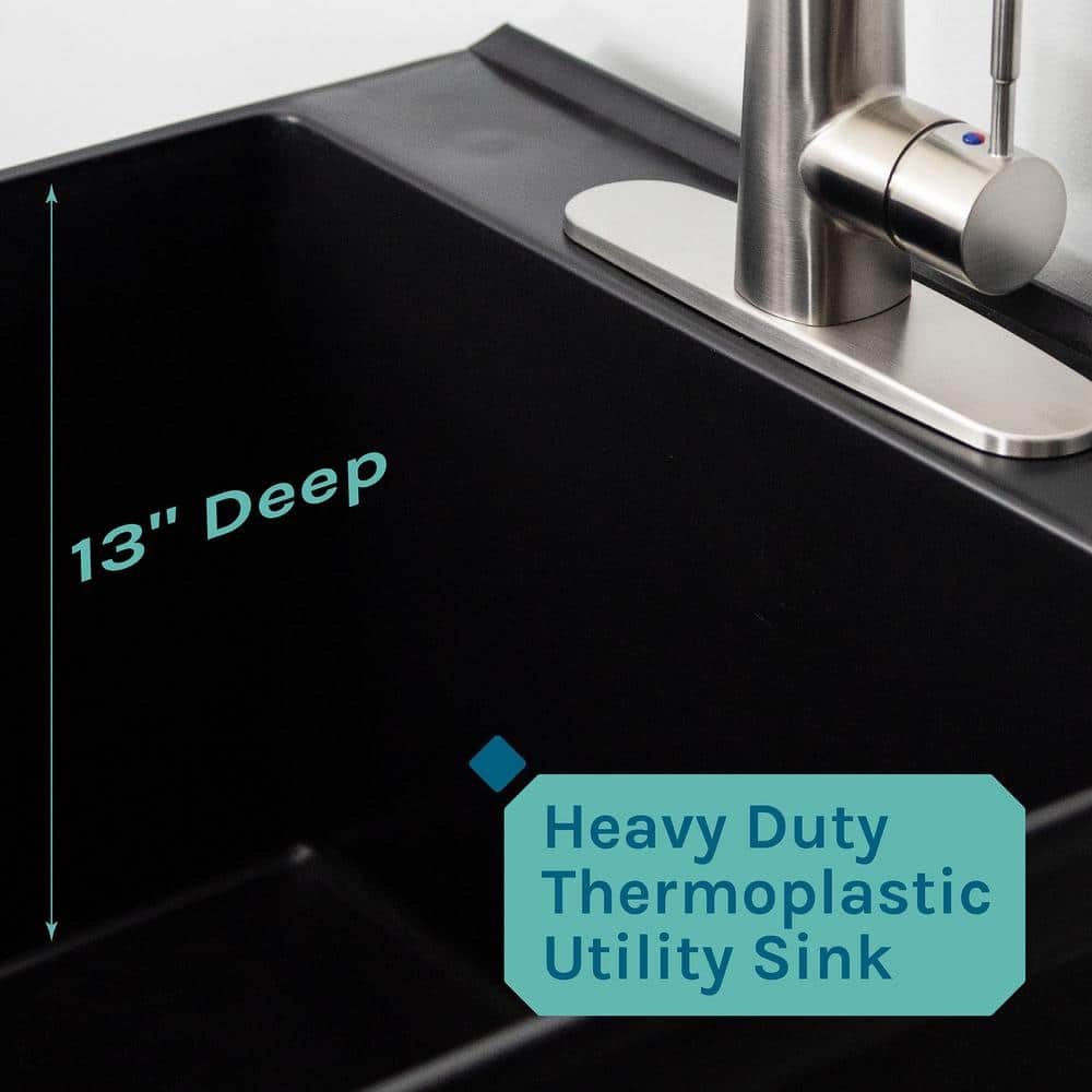 Black Freestanding Utility Sink with Stainless Steel Faucet