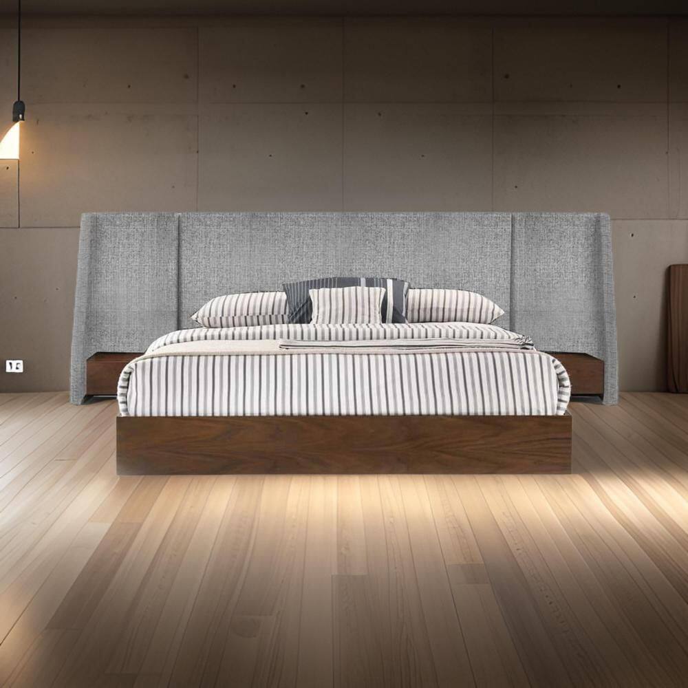 Nie Brown and Gray and Black Wood Frame Queen Panel Bed with Wide Wall Headboard price history on PriceWatchPro