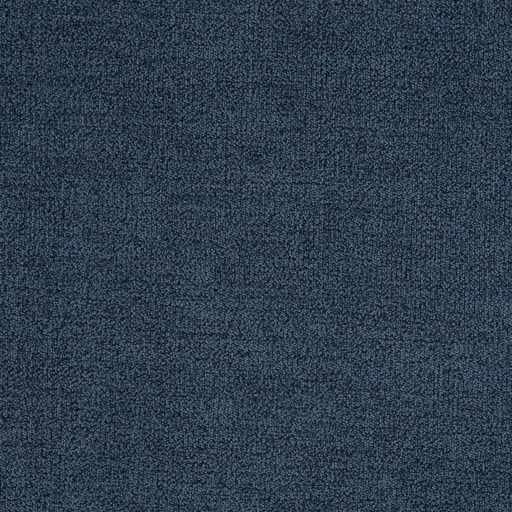 Blue Fabric Upholstered Push Back Recliner with Nailhead Trim
