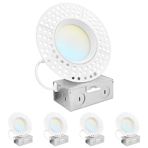 4 in. Trimless LED Recessed Light, 5CCT 2700K-5000K, 1200 Lumens, Wet & IC Rated, ETL 4-Pack