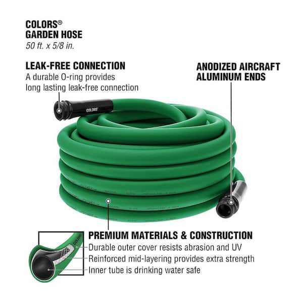 Colors Series 5/8 in. x 50 ft. 3/4 in. 11-1/2 GHT Fittings Garden Hose with Standard Grip in Forest Green