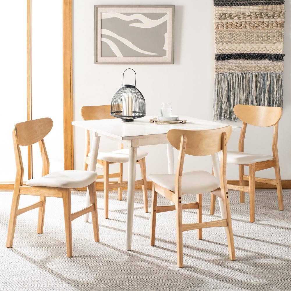 Transitional Retro High-Back Side Chair in Natural Wood & White Cushion