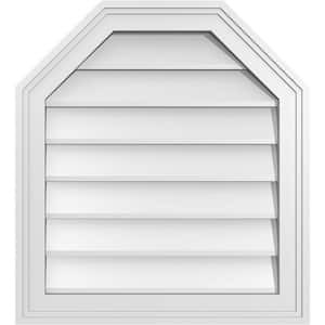 20 in. x 22 in. Octagonal Top Surface Mount PVC Gable Vent: Decorative with Brickmould Frame