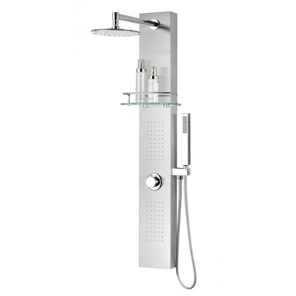 Coastal Series 44 in. 2-Jetted Full Body Shower Panel System with Heavy Rain Shower and Spray Wand in Brushed Steel