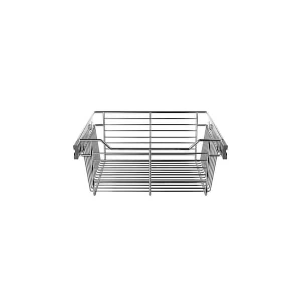 Classic 7.28 in. H x 16.5 in. W Chrome Aluminum Full-Extension Wire Sliding Basket for Cabinets