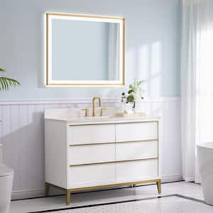 NOLAN 48 in. W x 22 in. D x 35 in. H Single Sink Freestanding Bath Vanity in White with Carrera White Qt. Top, 6-Drawer