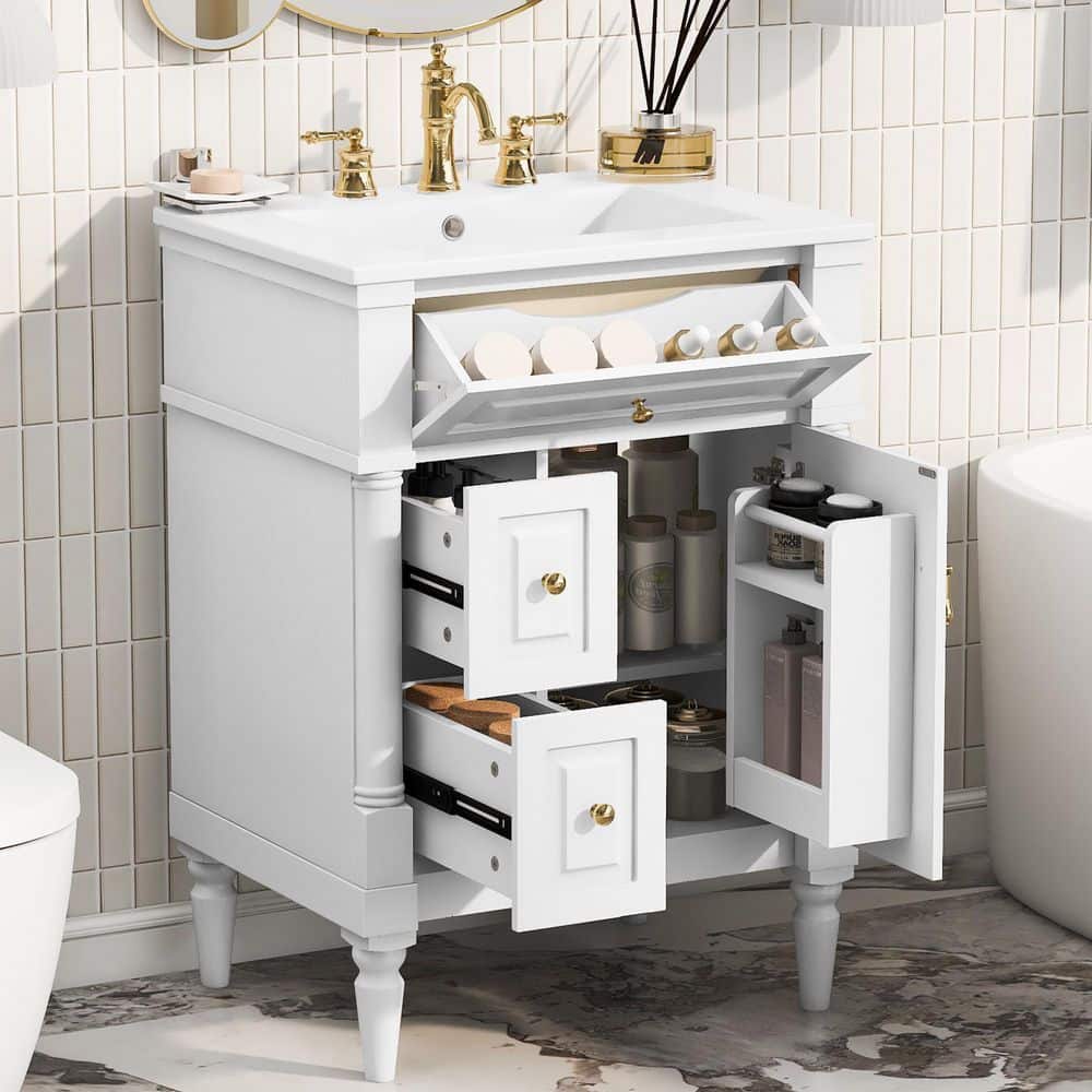 Ximuprmy 24 in. Single Sink Freestanding White Bath Vanity with