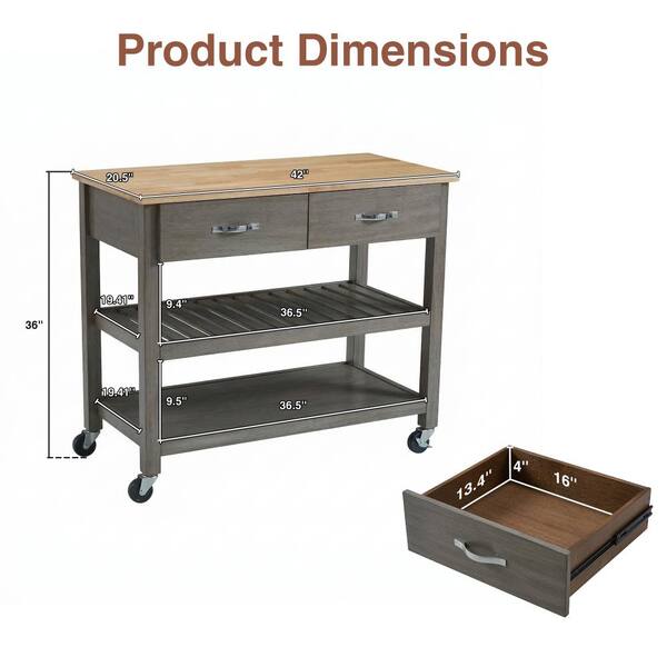 PexFix Modern Gray Frame Natural Wood color Tabletop Kitchen Cart