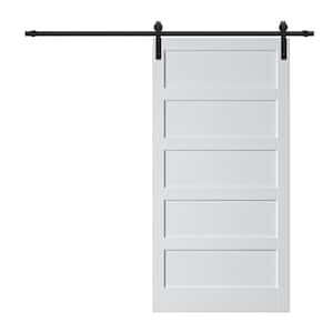 84 in. W. x 84 in. Paneled 5-Lites White MDF with PVC Prefinished Sliding Barn Door Slab with Installation Hardware Kit