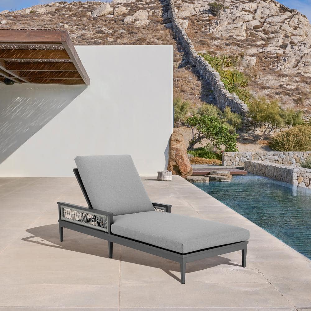 Armen Living Zella Warm Gray Aluminum Outdoor Chaise Lounge