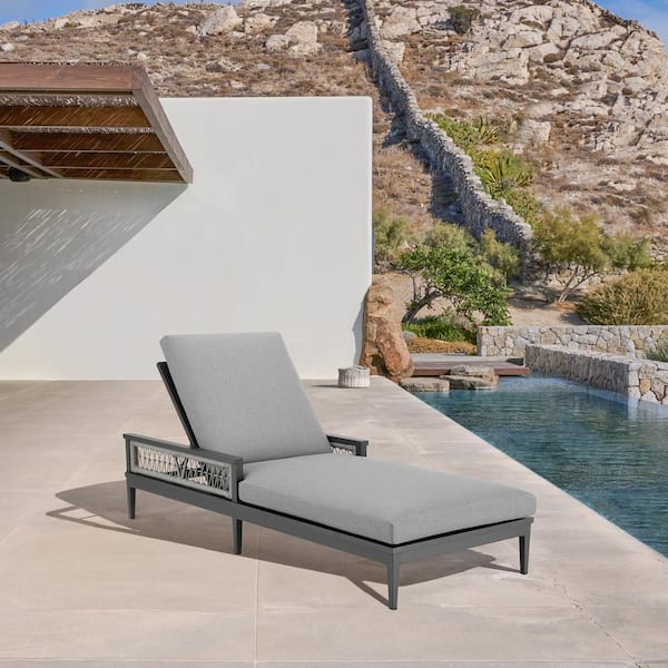 Armen Living Zella Warm Gray Aluminum Outdoor Chaise Lounge with Earl Gray Cushions