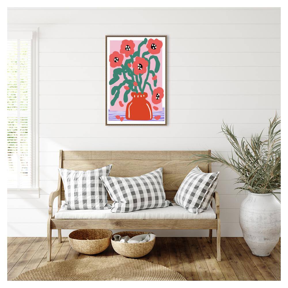 23"x33" Flower Impression Abstract Canvas Art with Bronze Frame