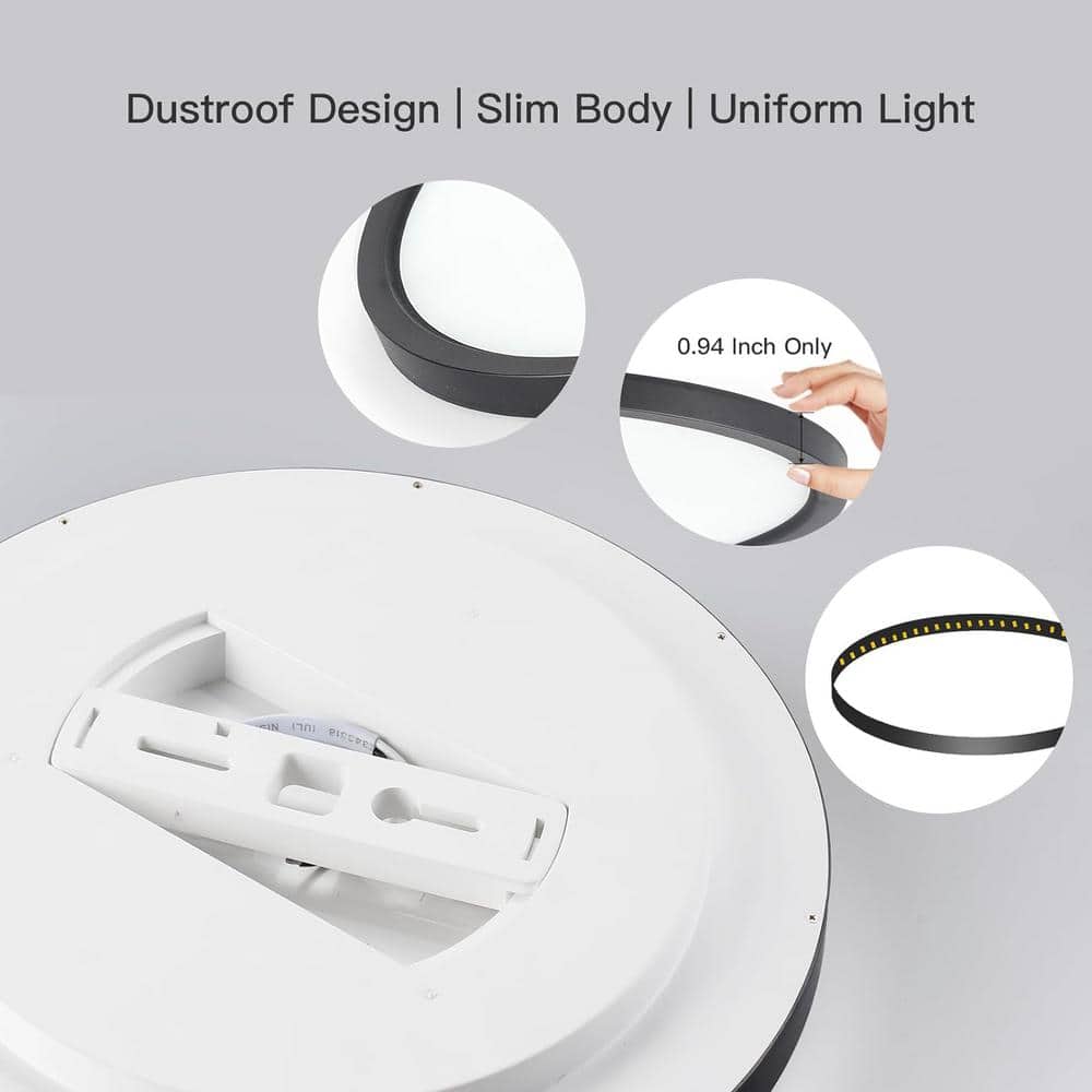 Black Adjustable LED Round Flush Mount Ceiling Light with Remote