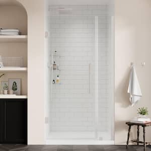 Tampa-Pro 34in. L x 32in. W x 75in. H Alcove Shower Kit w/Pivot Frameless Shower Door in Nickel w/Shelves and Shower Pan